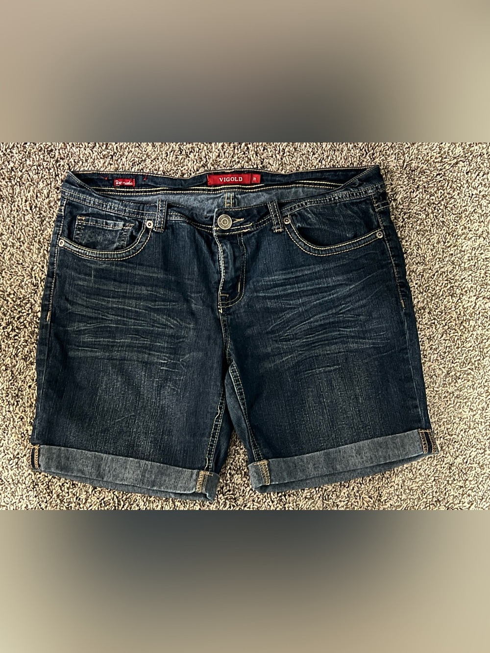 Vigold Dark Blue Denim Roll-Up Women's Shorts